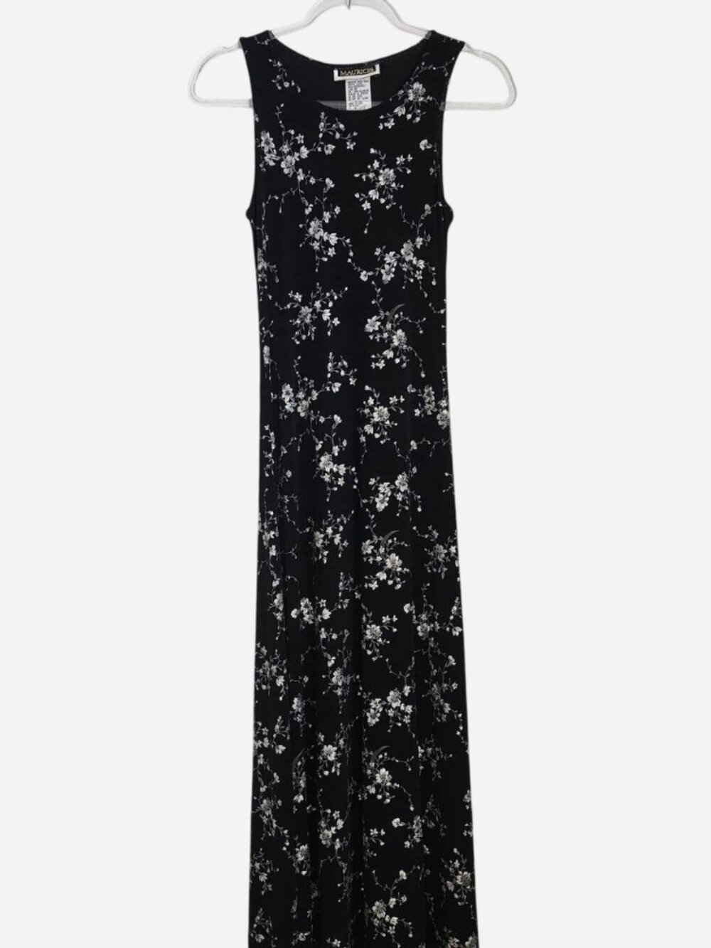 VINTAGE 90S Y2K Maurices Black & Silver Floral Stretch Knit Slinky Dress M